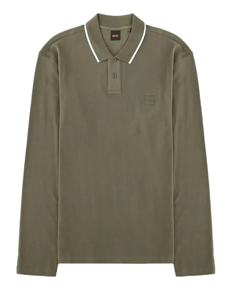 HUGO BOSS long-sleeve tipping-detail polo shirt - Grün Grün