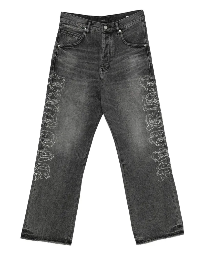 PURPLE BRAND Bestickte Wide-Leg-Jeans - Schwarz Schwarz
