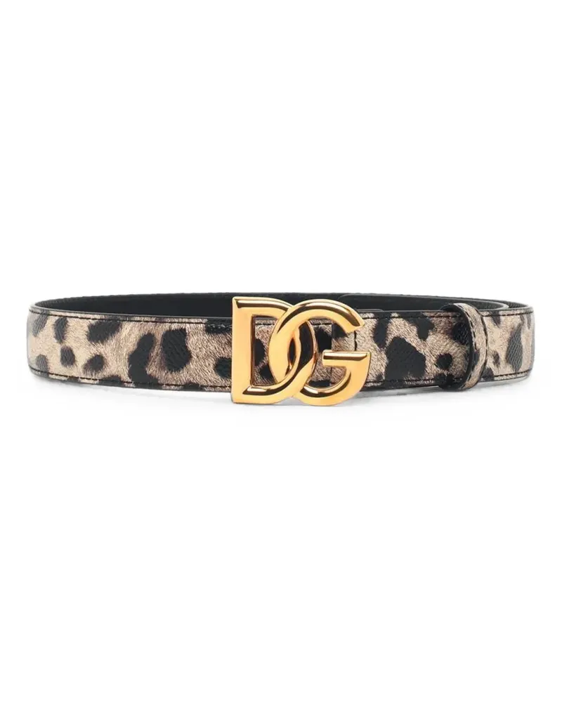 Dolce & Gabbana leopard-print logo-plaque leather belt - Nude Nude