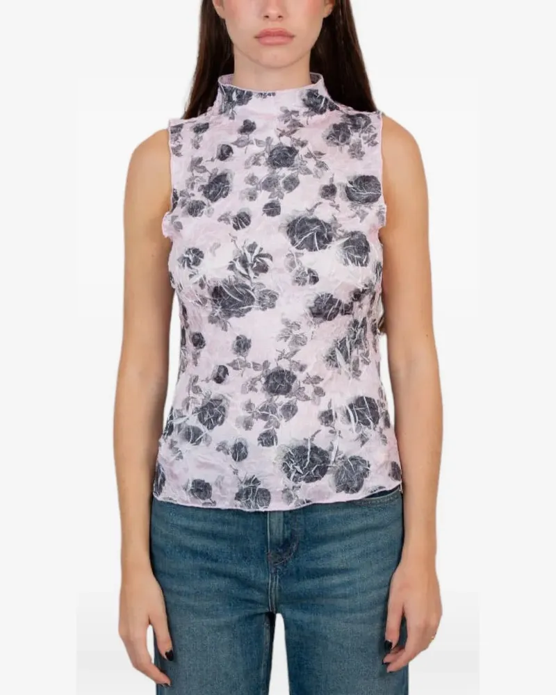 Ganni Top mit Blumen-Print - Rosa Rosa