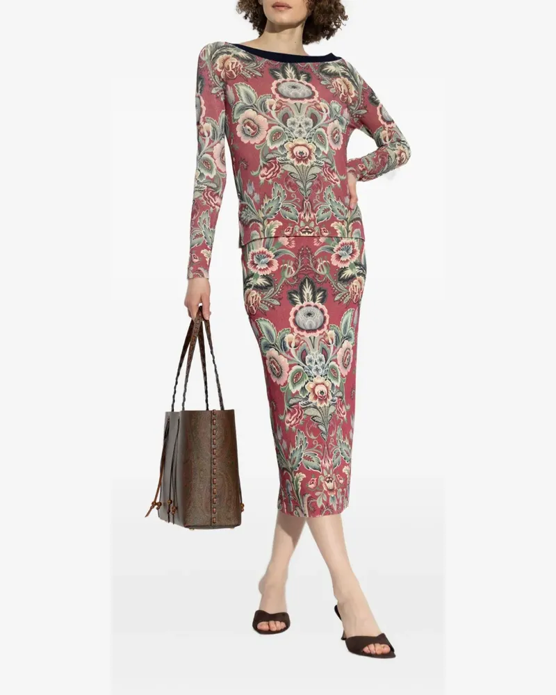 Etro Midirock mit Blumen-Print - Rot Rot