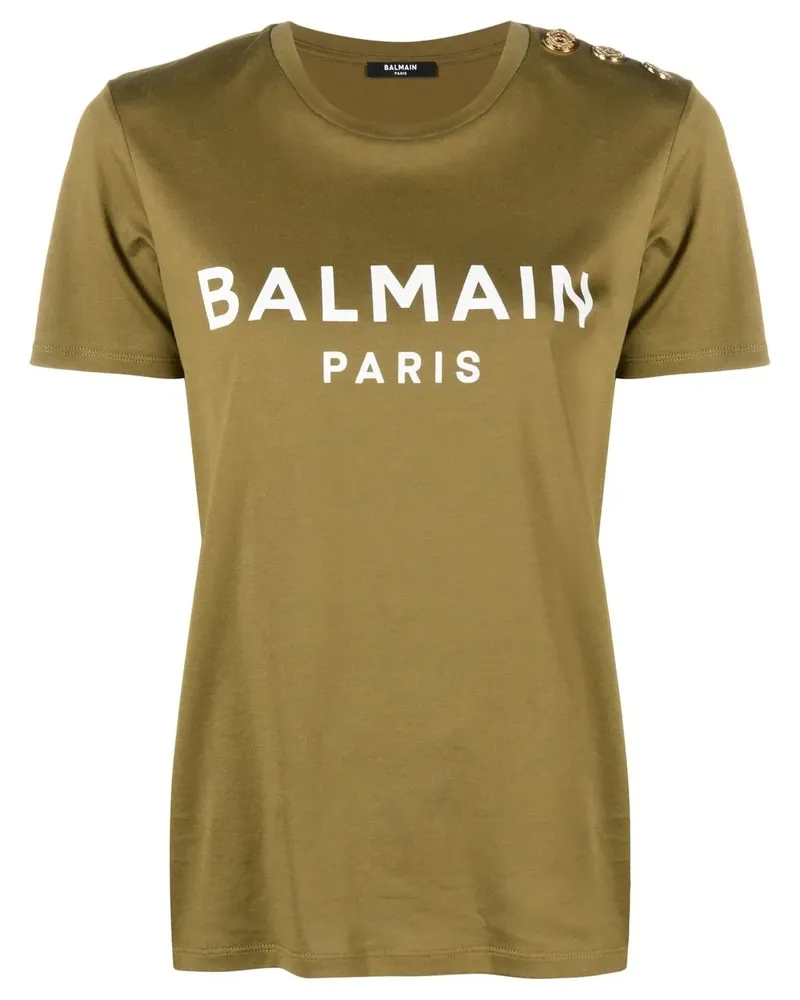 Balmain T-Shirt mit Logo-Print - Grün Grün