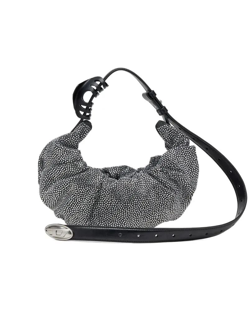 Diesel Kleine Grab-D Schultertasche mit Knitteroptik - Grau Grau