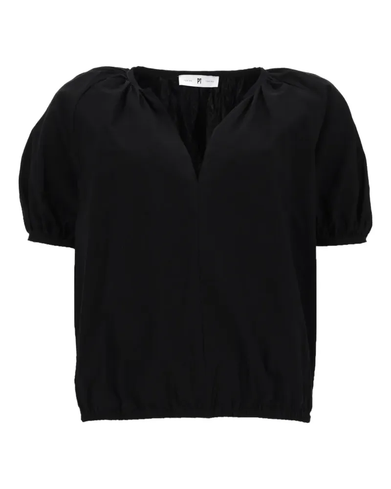 PT TORINO Teresa puff-sleeve V-neck blouse - Schwarz Schwarz