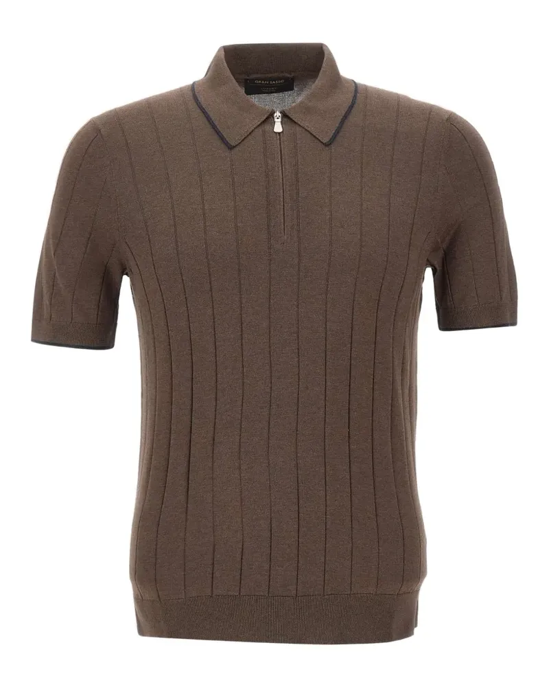 Gran Sasso ribbed-knit zip-collar polo shirt - Braun Braun