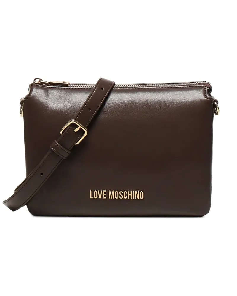 Moschino Schultertasche mit Logo-Schild - Braun Braun