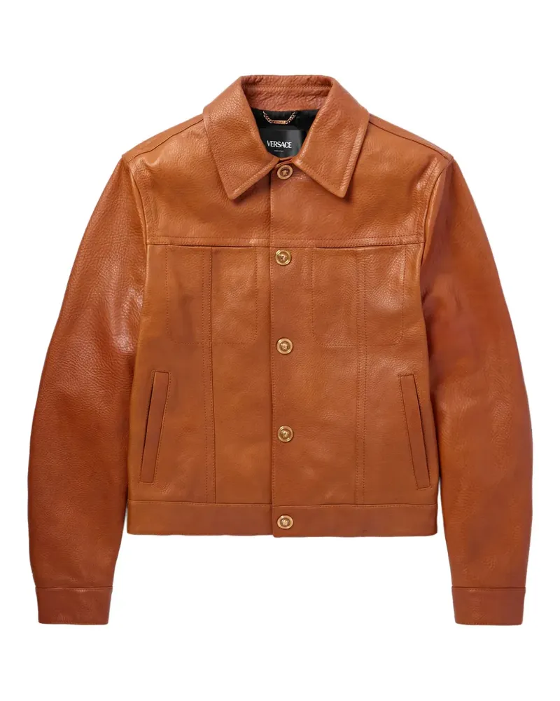 Versace Medusa Head-buttons leather jacket - Braun Braun