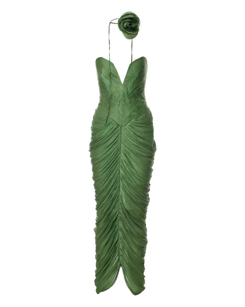 Ana Radu Drapiertes Midikleid mit Rosenverzierung - Grün Grün