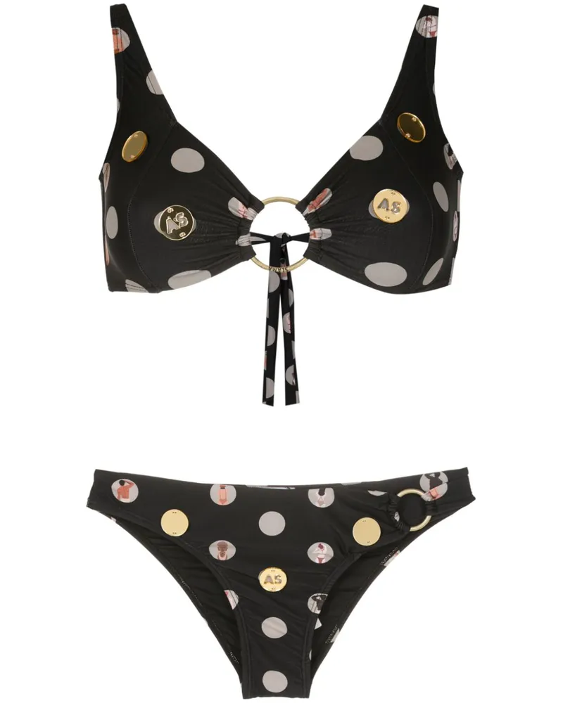 Amir Slama Bikini mit grafischem Print - Schwarz Schwarz