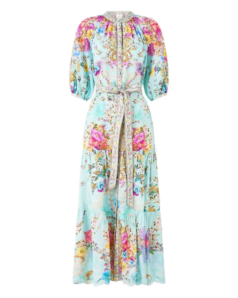 Camilla Bazaar Blooms Midi-Hemdkleid - Blau Blau