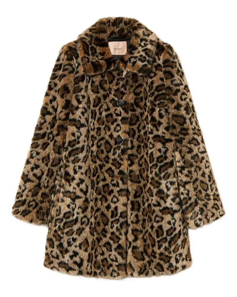 Twin-Set Mantel aus Faux Fur mit Leoparden-Print - Braun Braun
