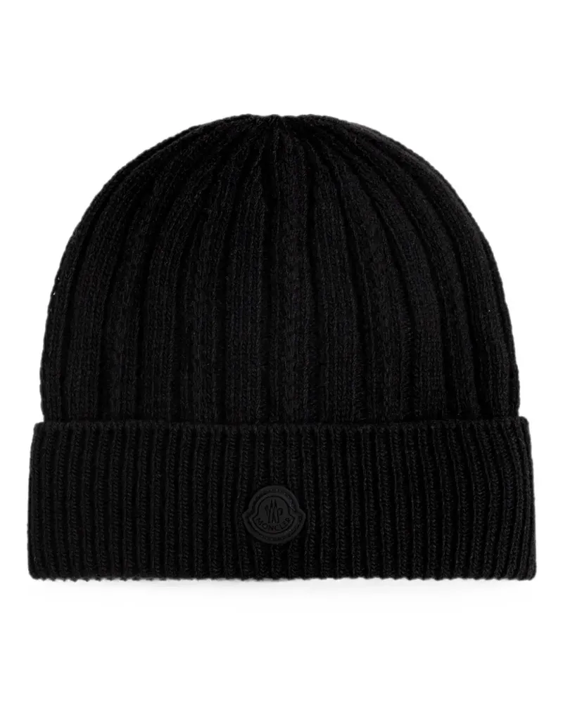 Moncler logo-patch ribbed-knit beanie hat - Schwarz Schwarz