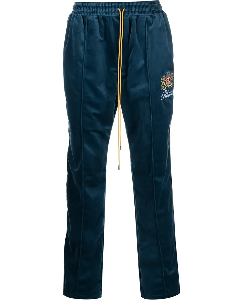 RHUDE Bestickte Jogginghose in Samtoptik - Blau Blau