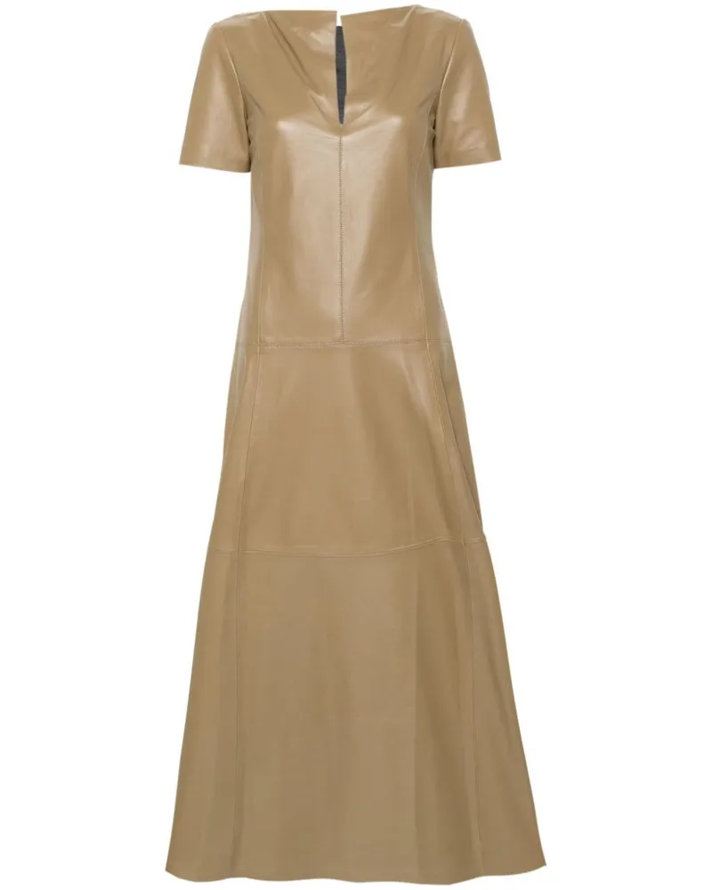 Dorothee Schumacher Leder-Midikleid mit gestuftem Rock - Braun Braun