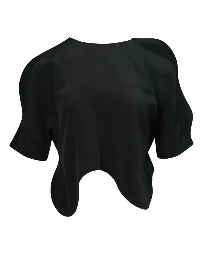 pushBUTTON wavy-hem short-sleeve blouse - Schwarz Schwarz