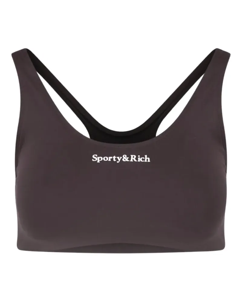 SPORTY & RICH logo-print racerback sports bra - Braun Braun