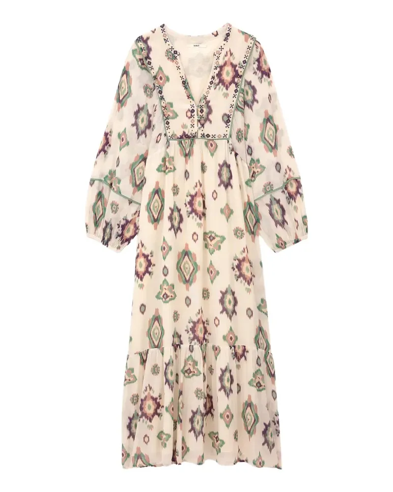 ba&sh Oelia embroidered ikat-print midi dress - Nude Nude