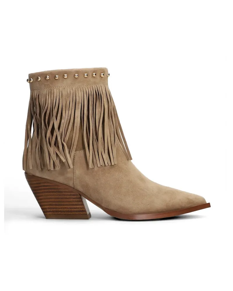 MARC ELLIS fringed studded ankle boots - Nude Nude