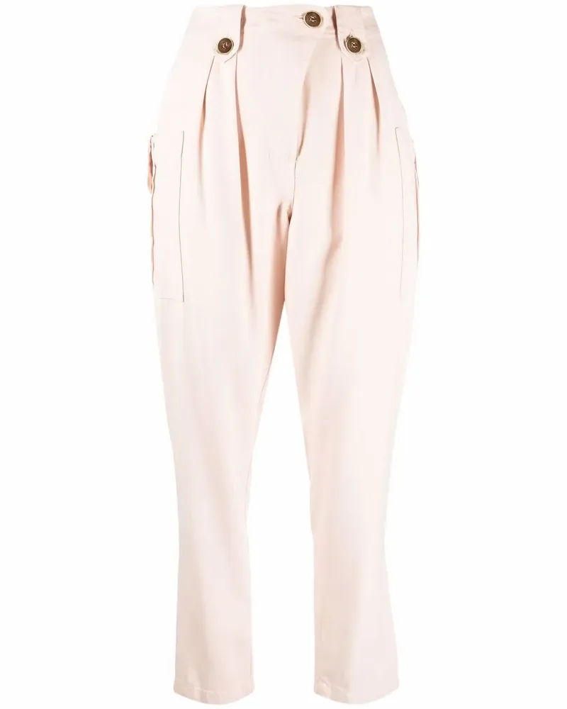 Elisabetta Franchi Cropped-Tapered-Hose mit Knopfdetail - Nude Nude