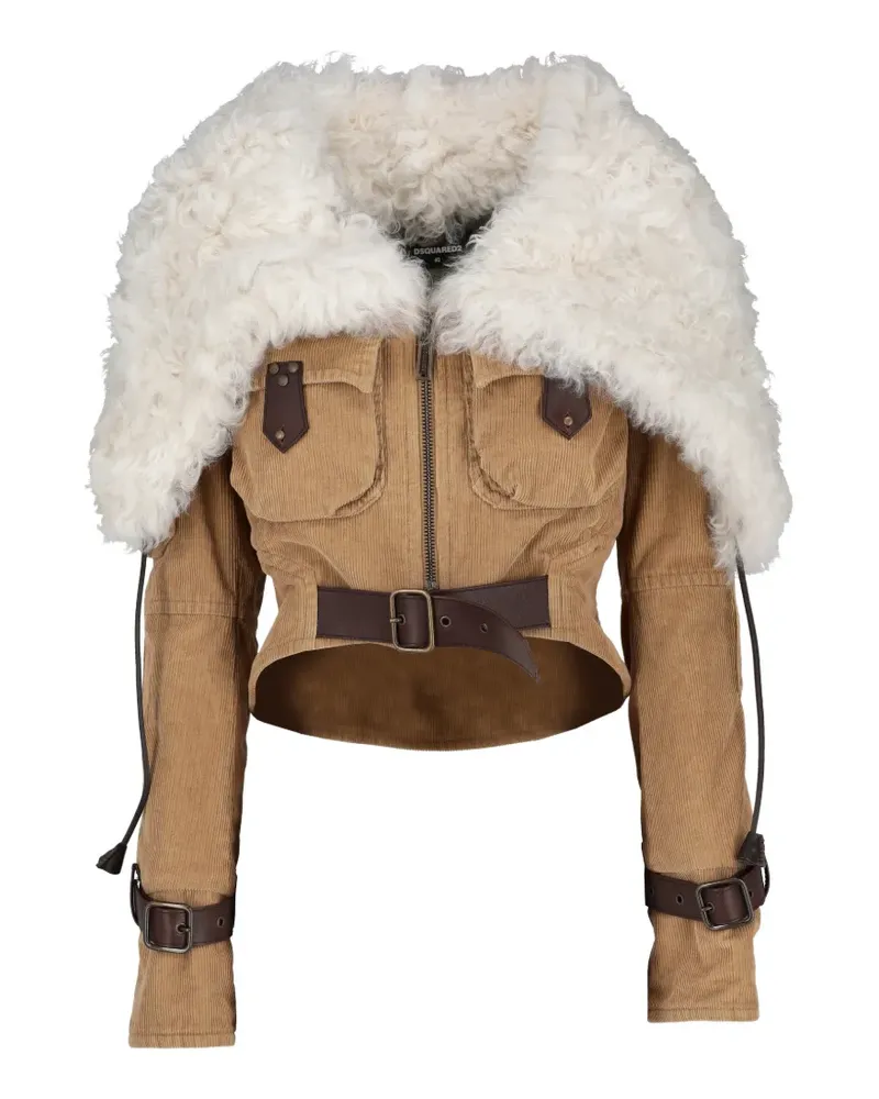 Dsquared2 shearling-collar corduroy jacket - Nude Nude