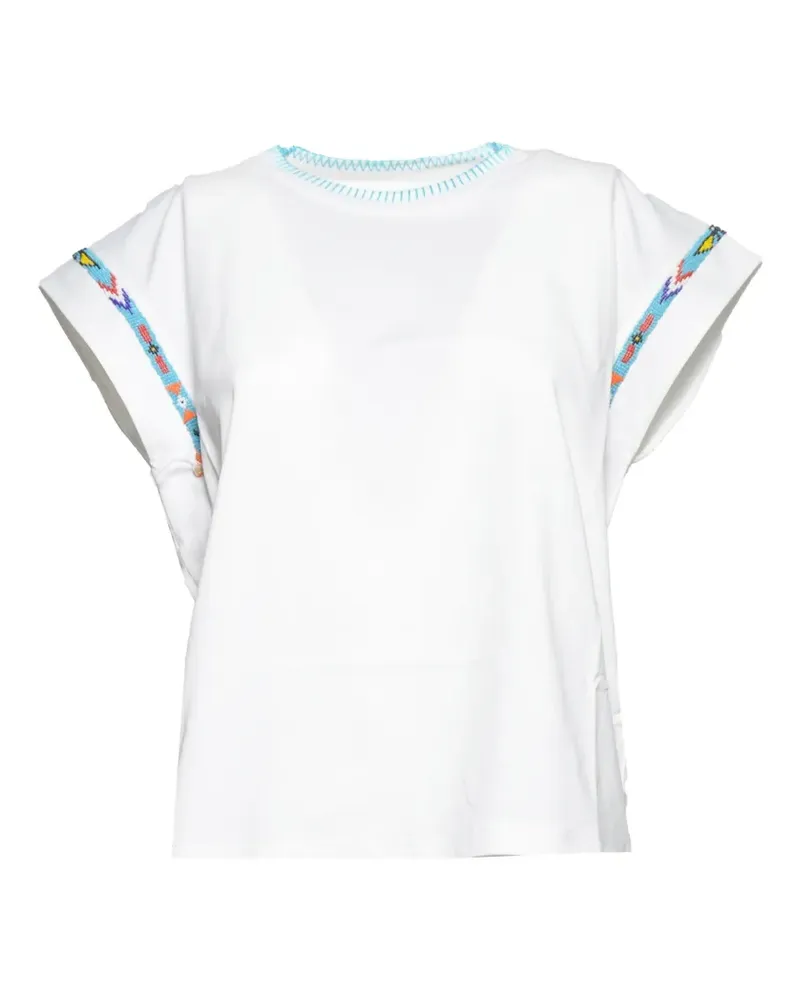 Front Street 8 bead-embellished whipstitch-trim T-shirt - Weiß Weiß