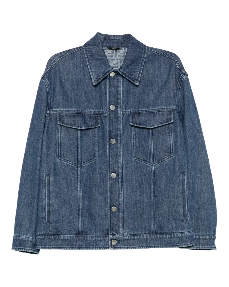 Fendi logo-patch denim jacket - Blau Blau