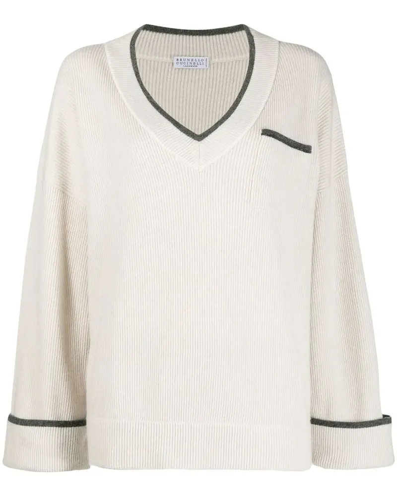 Brunello Cucinelli Zweifarbiger Kaschmirpullover - Nude Nude