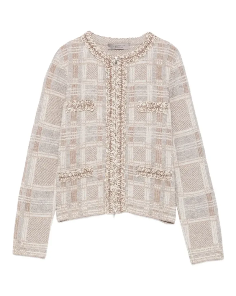 D.EXTERIOR Karierter Cardigan mit Bouclé-Besatz - Nude Nude