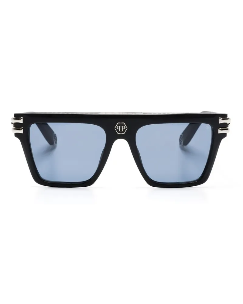Philipp Plein Sonnenbrille mit eckigem Gestell - Schwarz Schwarz