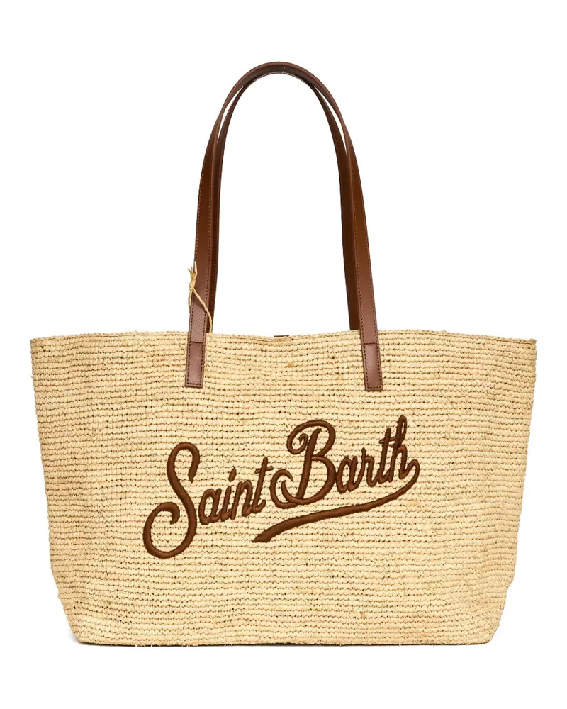 MC2 Saint Barth City logo-embroidered raffia tote bag - Nude Nude