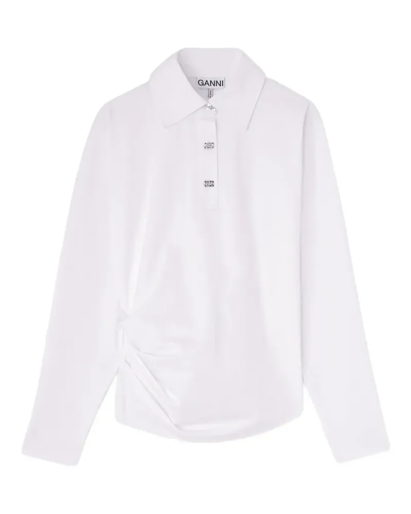 Ganni polo shirt in white jersey - Weiß Weiß