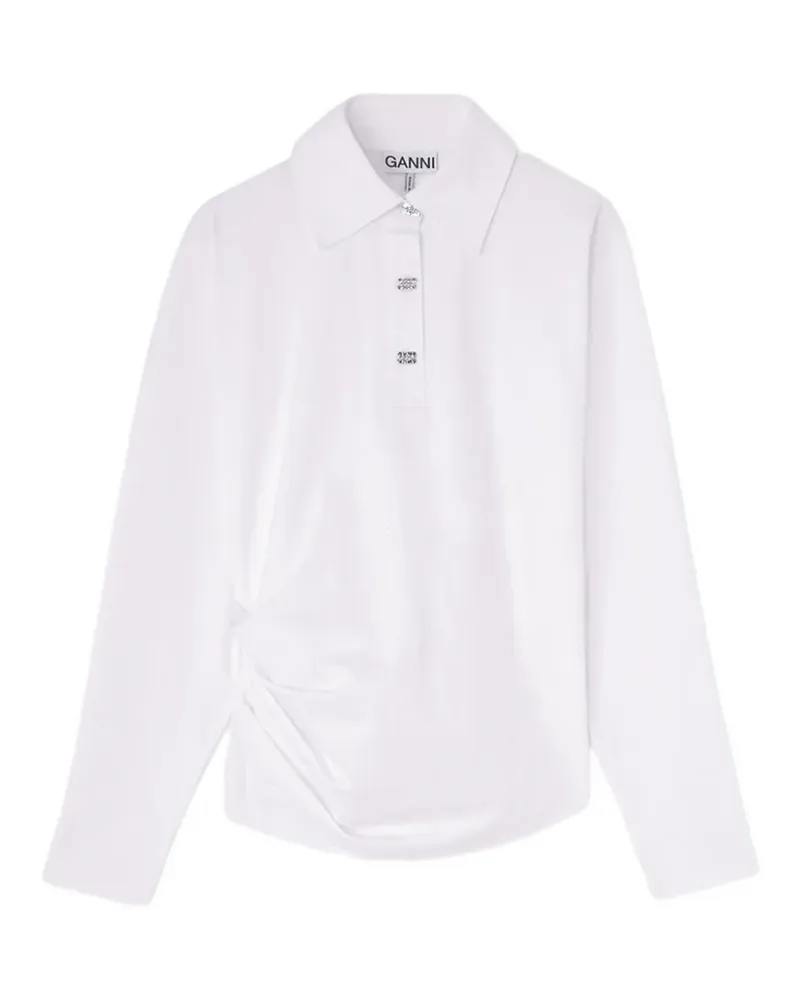 Ganni Poloshirt aus weißem Jersey Weiß