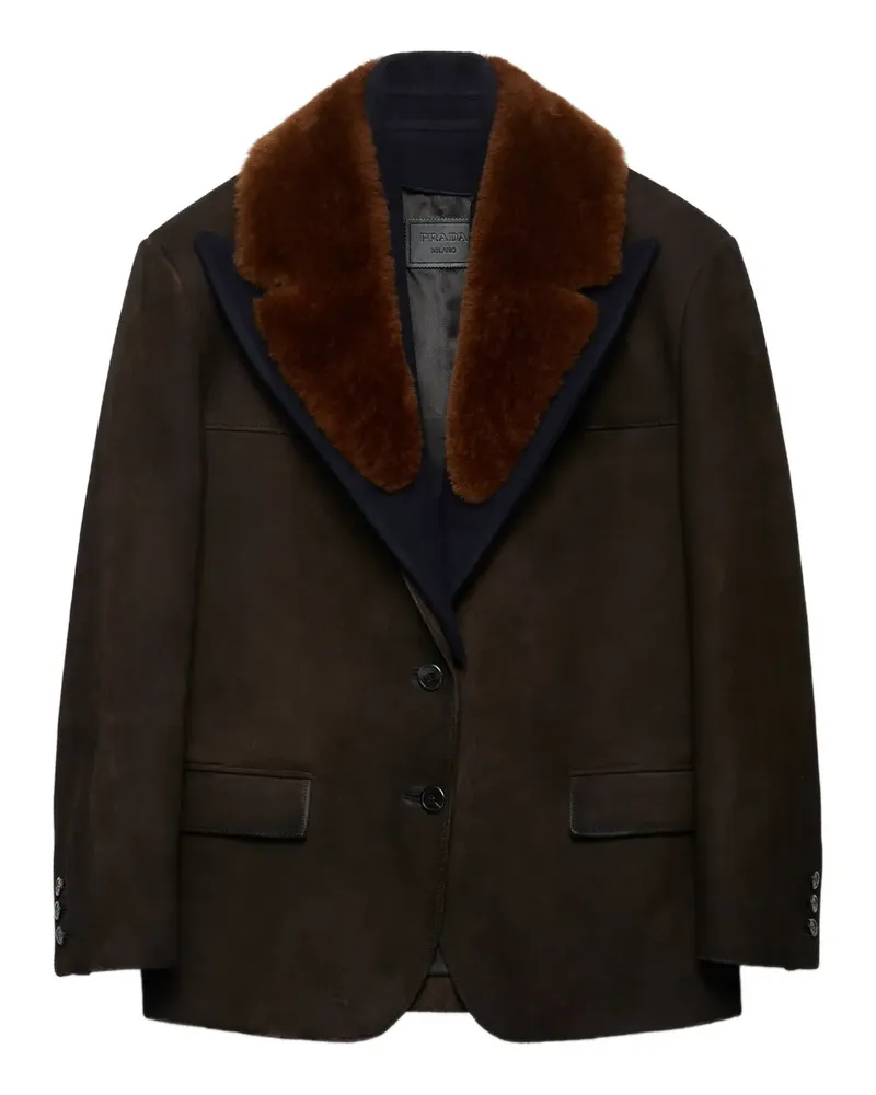 Prada Wildledermantel mit Shearling-Kragen - Braun Braun