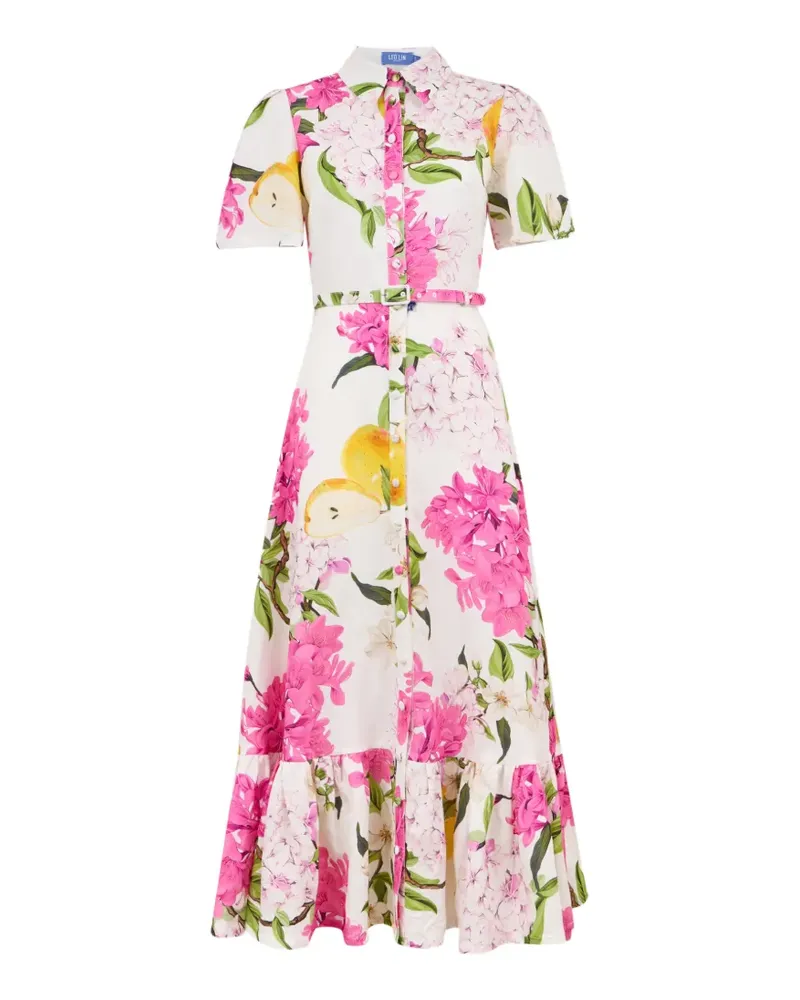 LEO LIN Becca floral ruffled-detail midi dress - Weiß Weiß