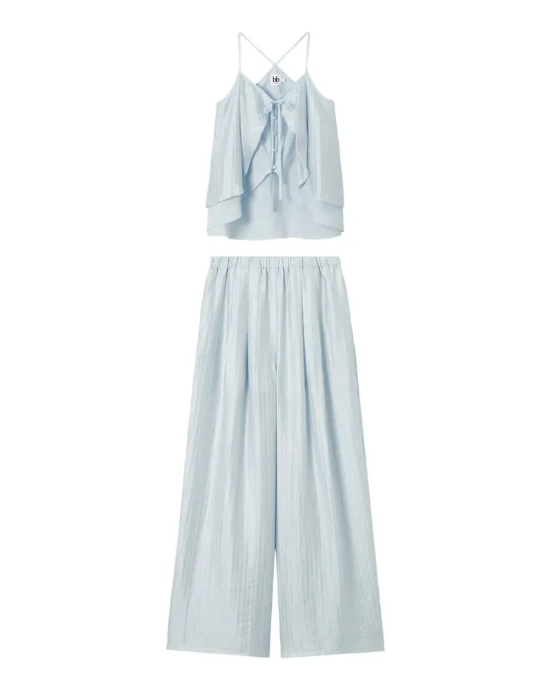 b+ab Geknöpfter Jumpsuit mit Rüschen - Blau Blau