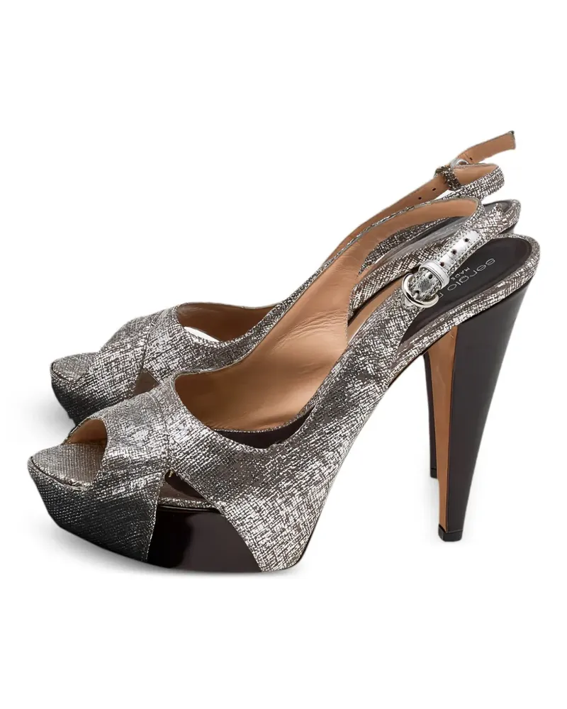 Sergio Rossi textured leather platform slingback sandals - Silber Silber