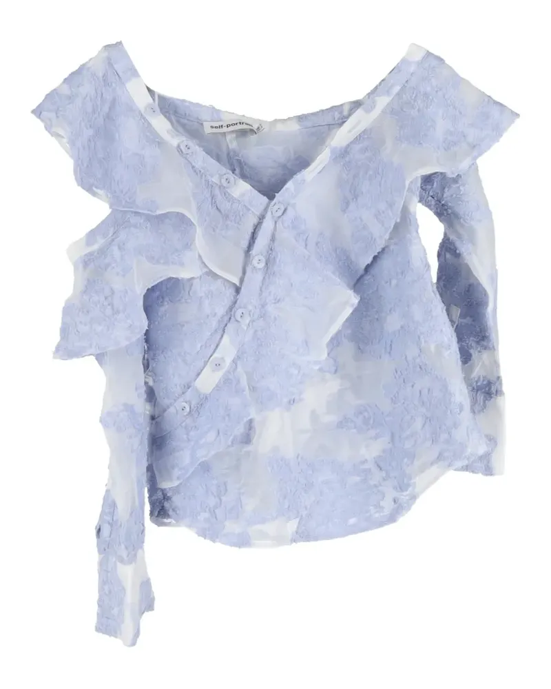 Self-Portrait floral ruffled asymmetrical top - Blau Blau