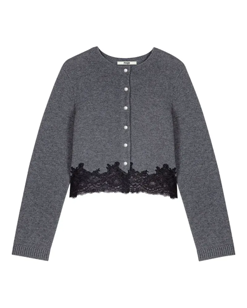 Maje Twinset Cardigan und Tanktop mit Spitzenbesatz - Grau Grau