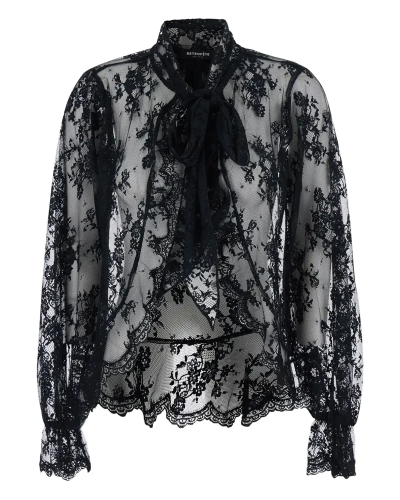 Retrofête Bluse mit Schleife - Schwarz Schwarz