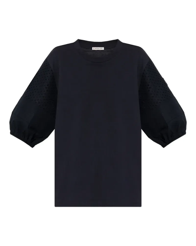 Moncler perforated puff-sleeve T-shirt - Blau Blau