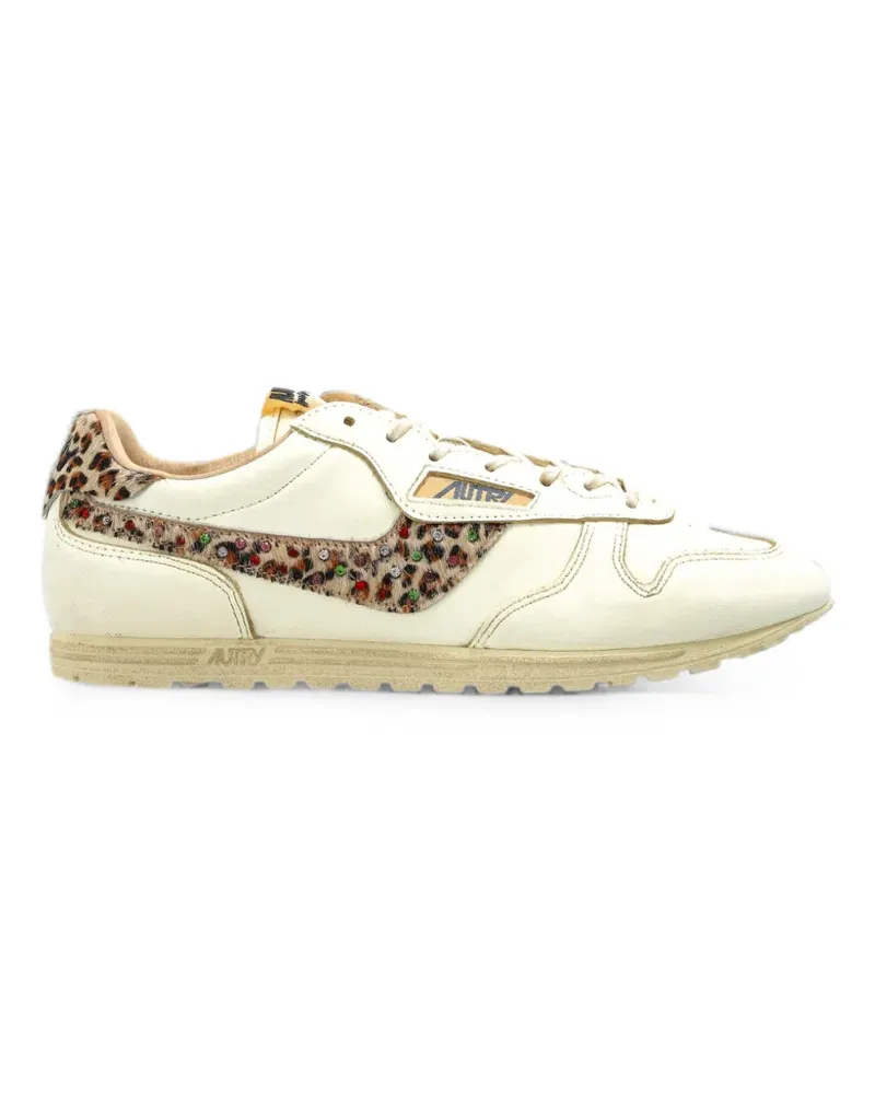 AUTRY Windspin leopard-print panelled leather sneakers - Nude Nude