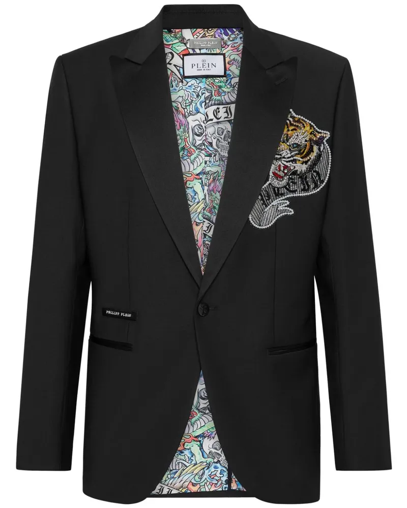 Philipp Plein Sakko mit Tattoo-Applikation - Schwarz Schwarz