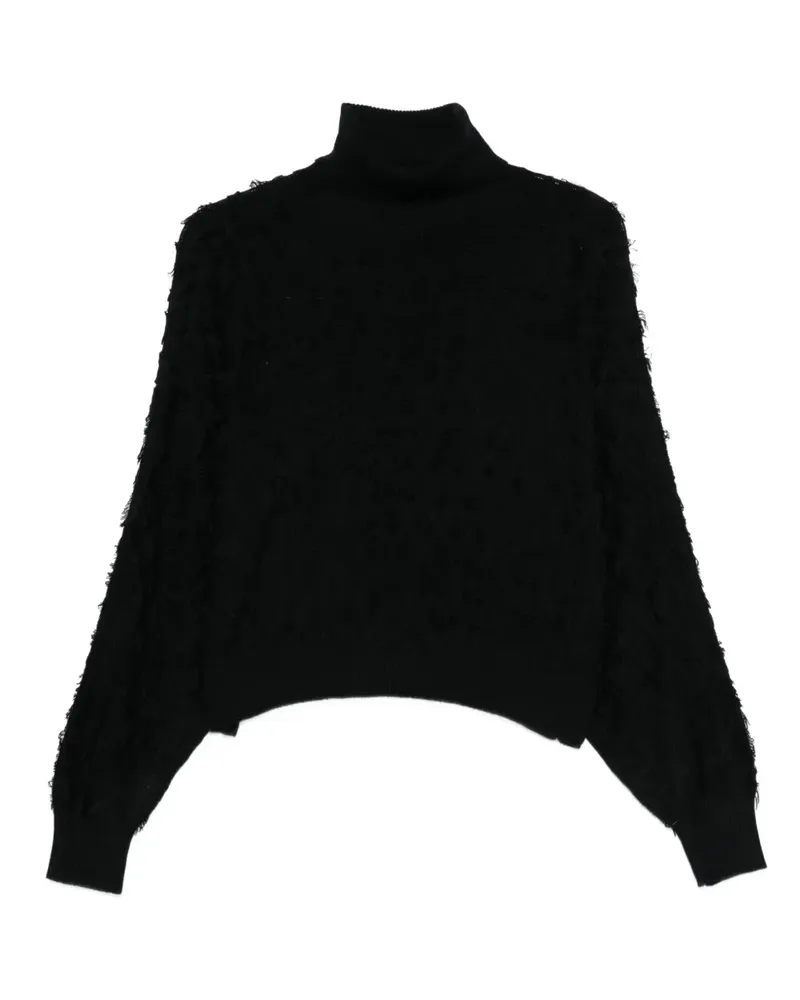 Twin-Set Rollkragenpullover mit ausgefransten Kanten - Schwarz Schwarz