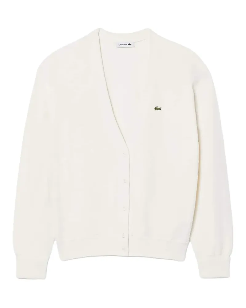 Lacoste moss-stitch V-neck cardigan - Weiß Weiß