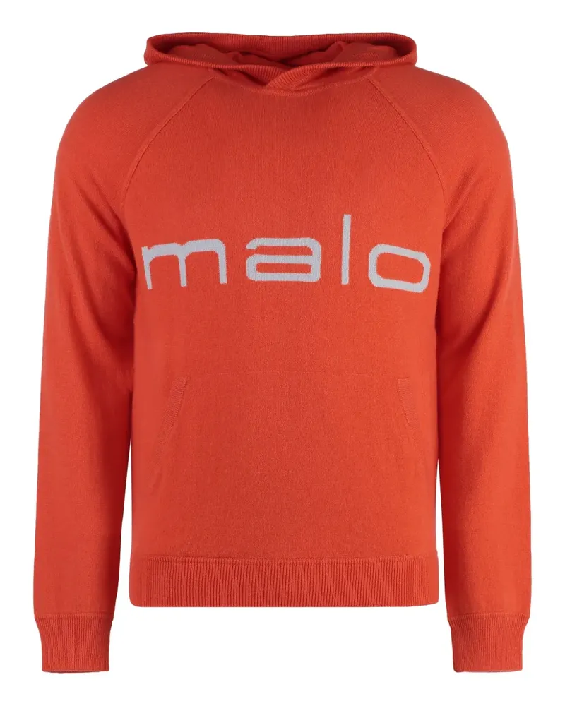 Malo Gestrickter Hoodie mit Intarsien-Logo - Orange Orange