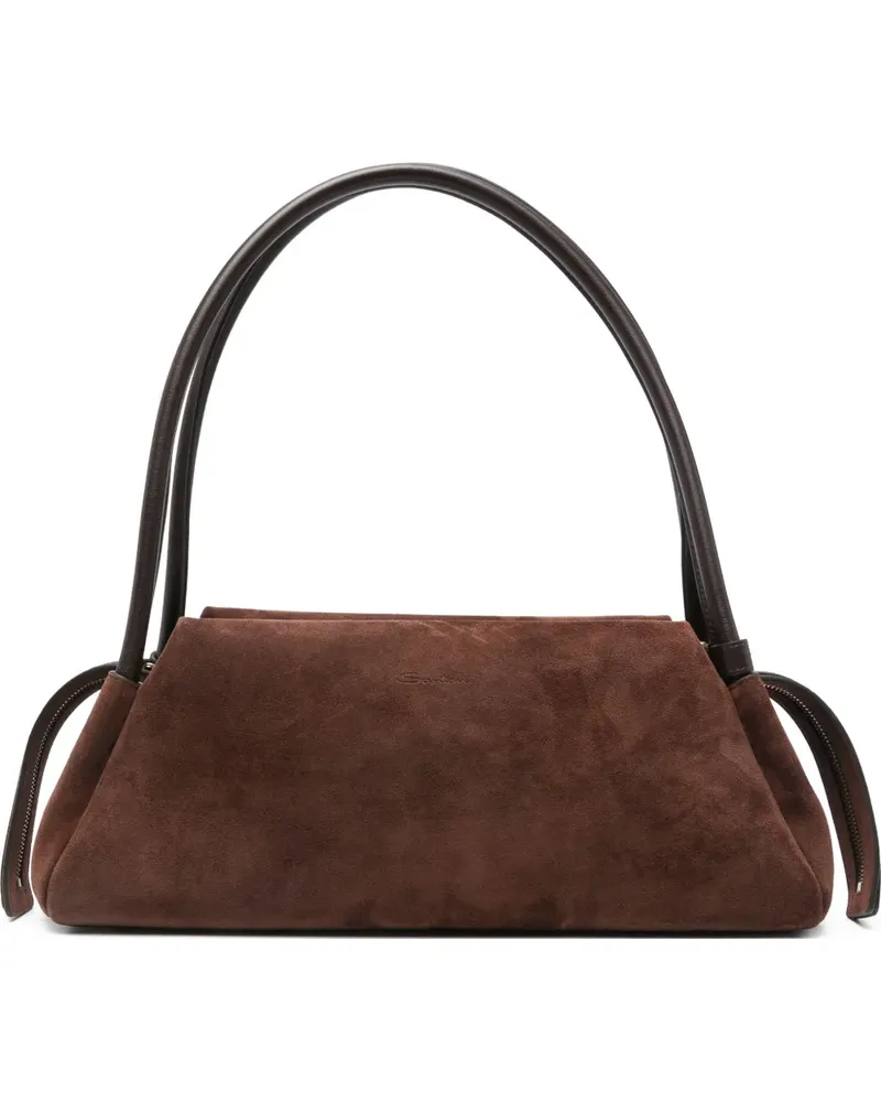Santoni Wildleder-Schultertasche mit Reißverschluss - Braun Braun