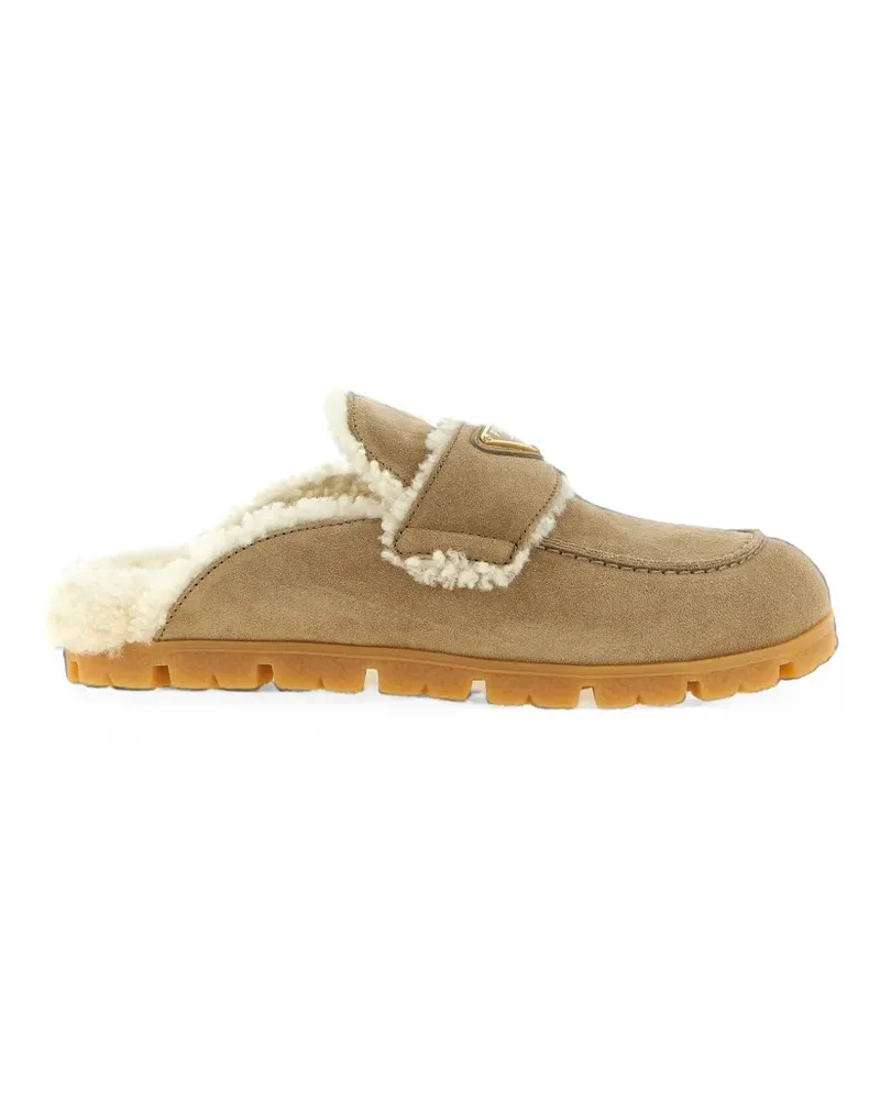 Prada suede and shearling mules - Nude Nude