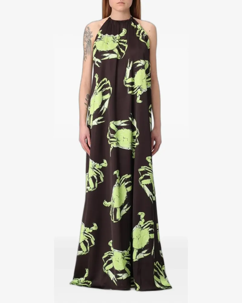 MSGM crab-print halterneck maxi dress - Braun Braun