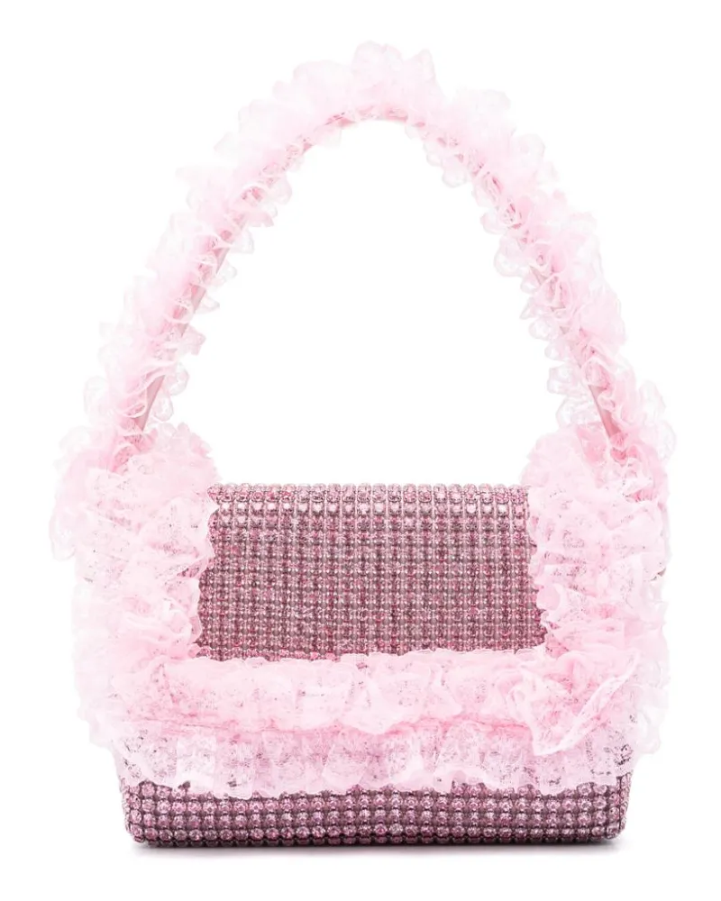 Self-Portrait Kristallverzierte Schultertasche mit Spitzendetail - Rosa Rosa
