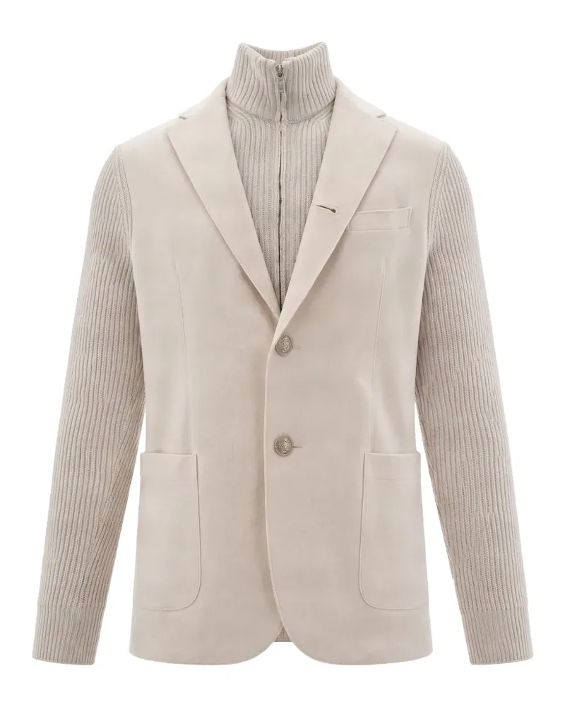 Eleventy ribbed-knit panelled jacket - Nude Nude